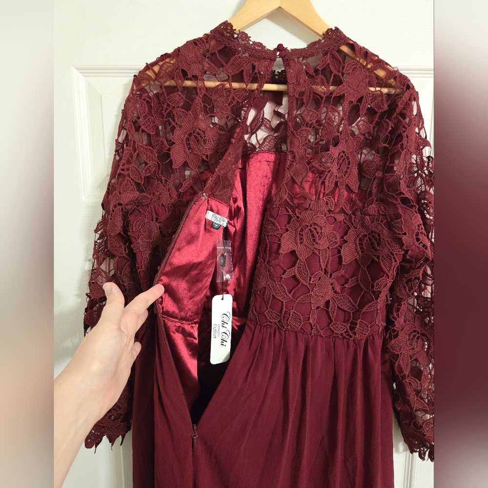Chi Chi London Deep Red Lace Long Sleeve Dress - Picture 9 of 16